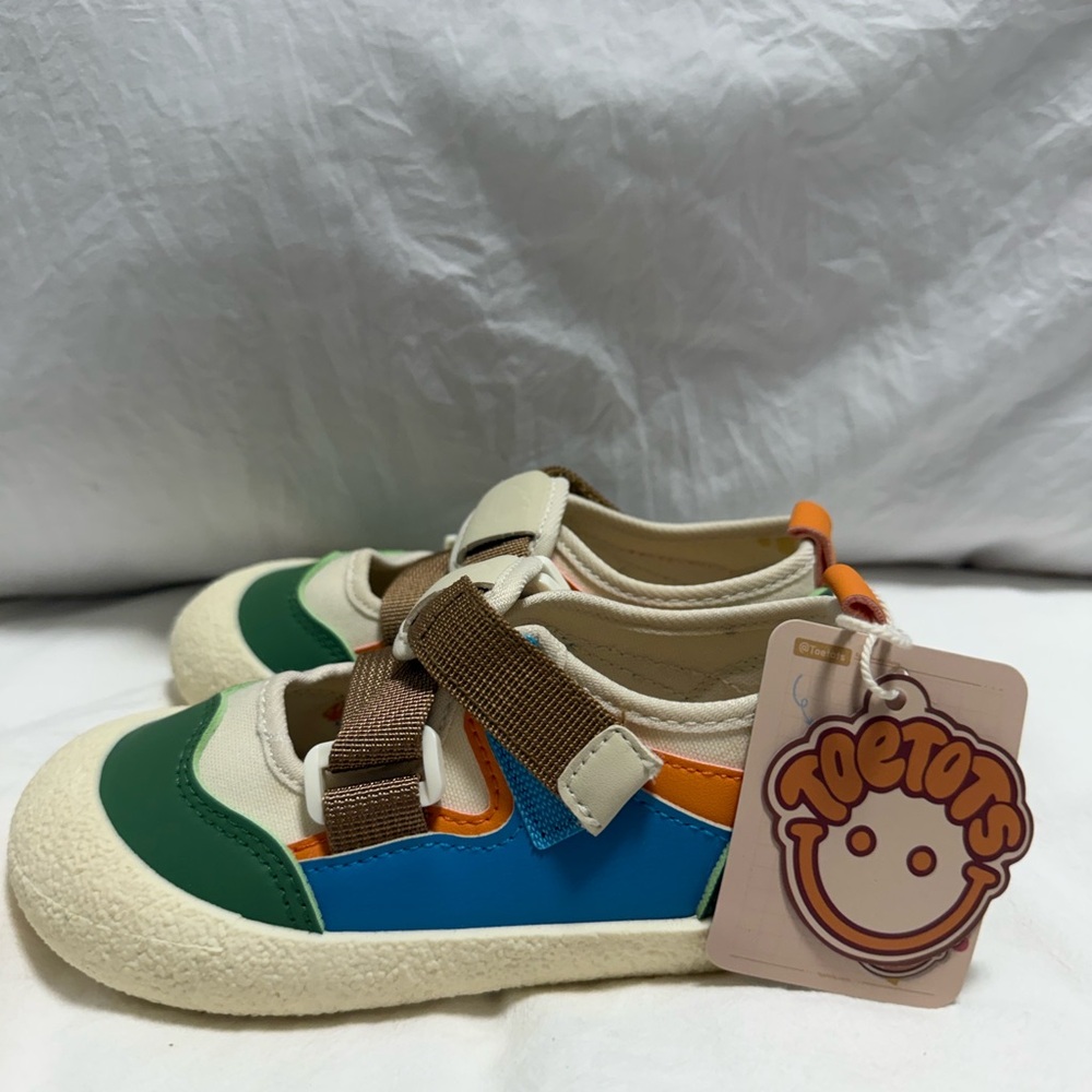 Kids Cream Sneakers with Green, Blue & Orange Accents